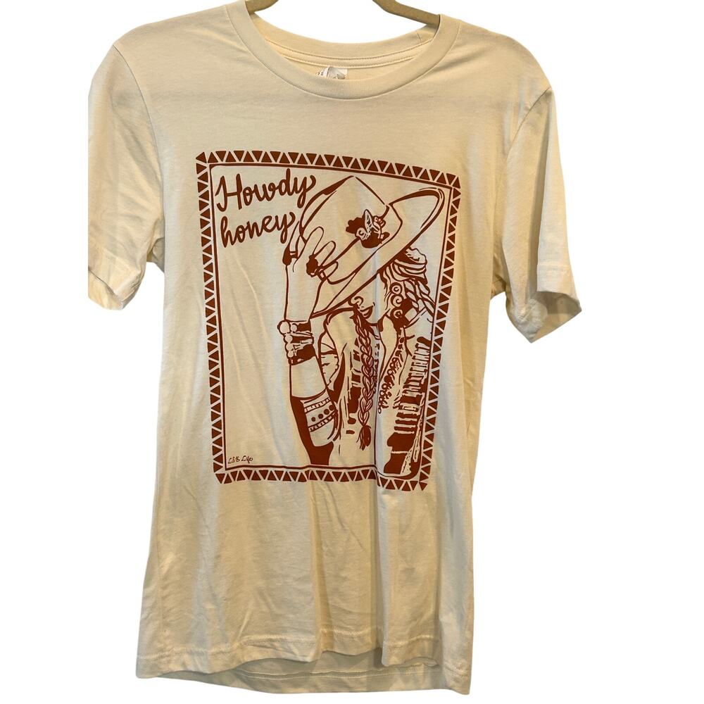 Lucky Blessed Womens S Cream Howdy Honey Graphic Tee Western Rodeo Concert NWT